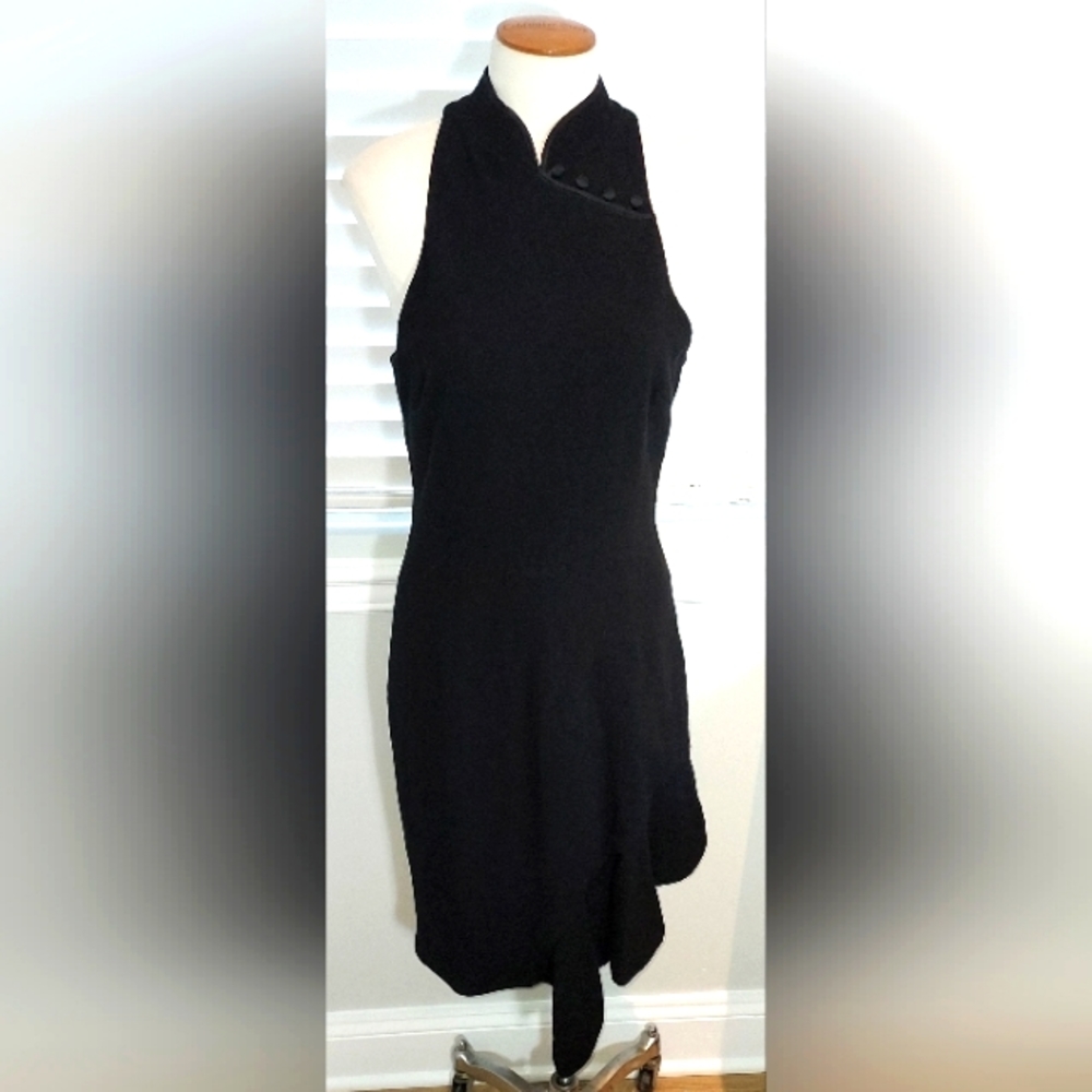 Josie Natori Black Sheath Sleeveless Crepe Cheongsam Dress NWT